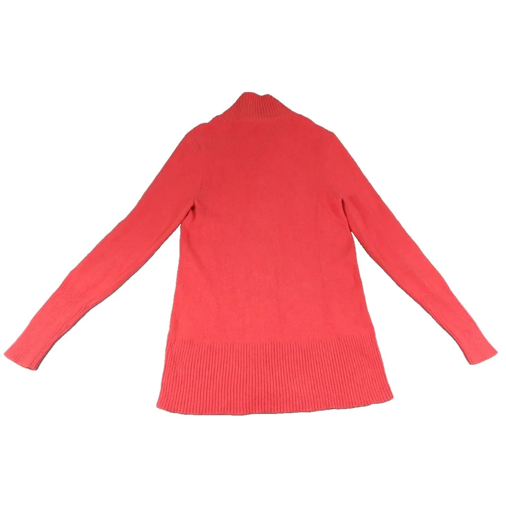 Boston Proper Zip Silk Blend Sweater Womens M Coral Knit Ribbed Stretch Cardigan
